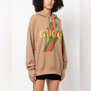 GUCCI Logo Cotton Hoodie Thunder Detail L